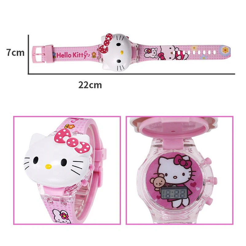 Часы Kawaii Sanrio Kuromi Hello Kitty Музыка из мультфильма светящиеся электронные часы детские наручные часы My Melody часы детские подарки