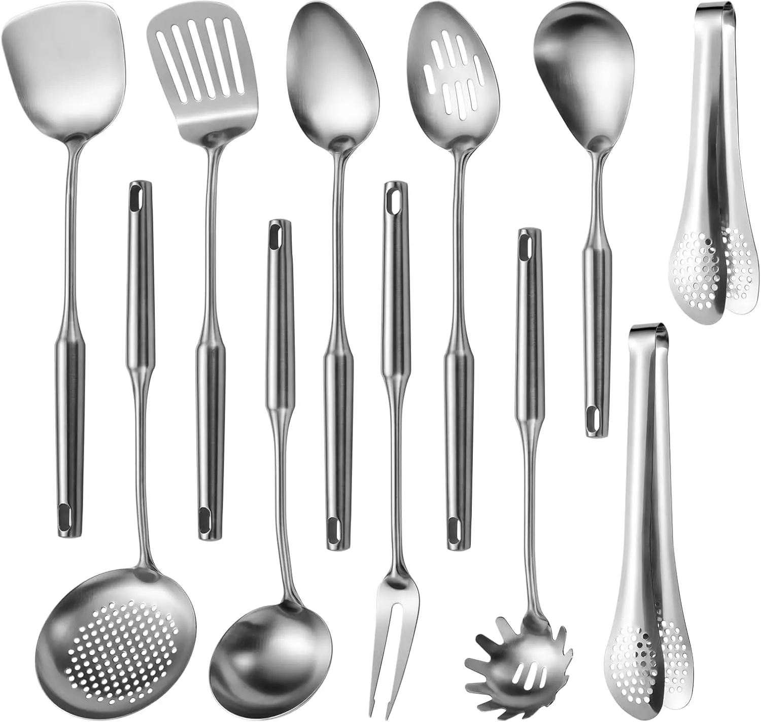 304 Stainlss Steel Kitchen Utensils Set, 11 Pcs Long Metal Cooking Utensil Gadgets Tools Set With Spatula, Ladle, Spoon, Ladle,