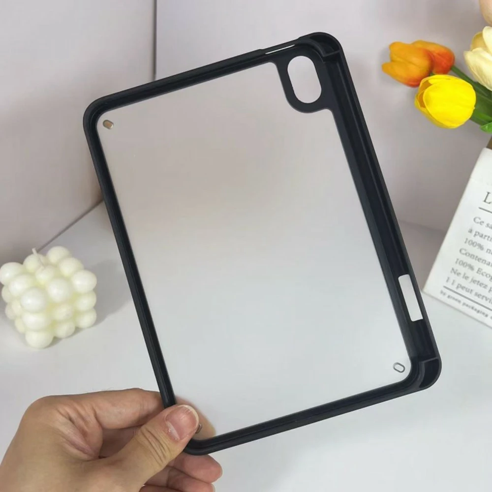For iPad mini (2024) / (2021) Case Acrylic + PC Matte Tablet Cover with Pencil Holder - Black