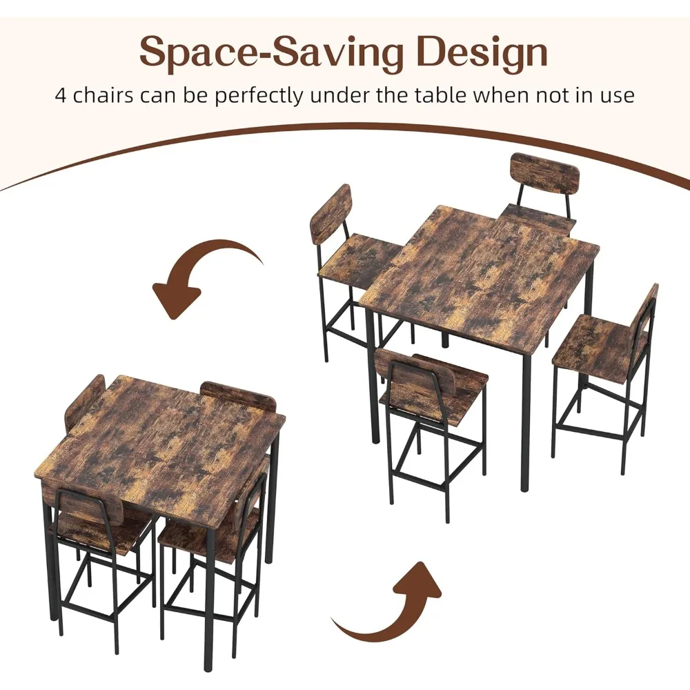 مجموعة طعام صناعية موفرة للمساحة لـ 4 أشخاص، طاولة وكراسي مطبخ صديقة للشقق، مجموعة حجرة طعام ريفية للمساحات الصغيرة