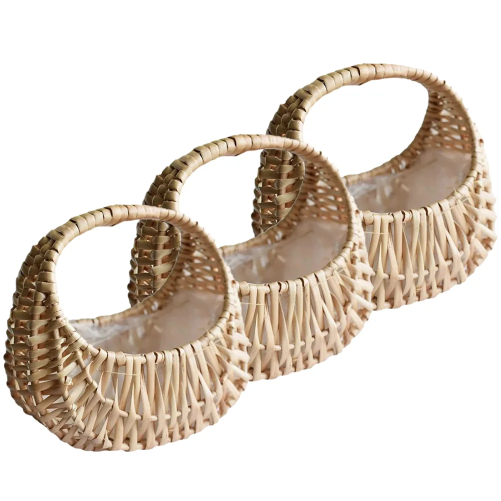 

3pcs Baskets Rustic Flower Basket Storage Wedding Decor Small H Basket Vase Terrace Garden Bedroom