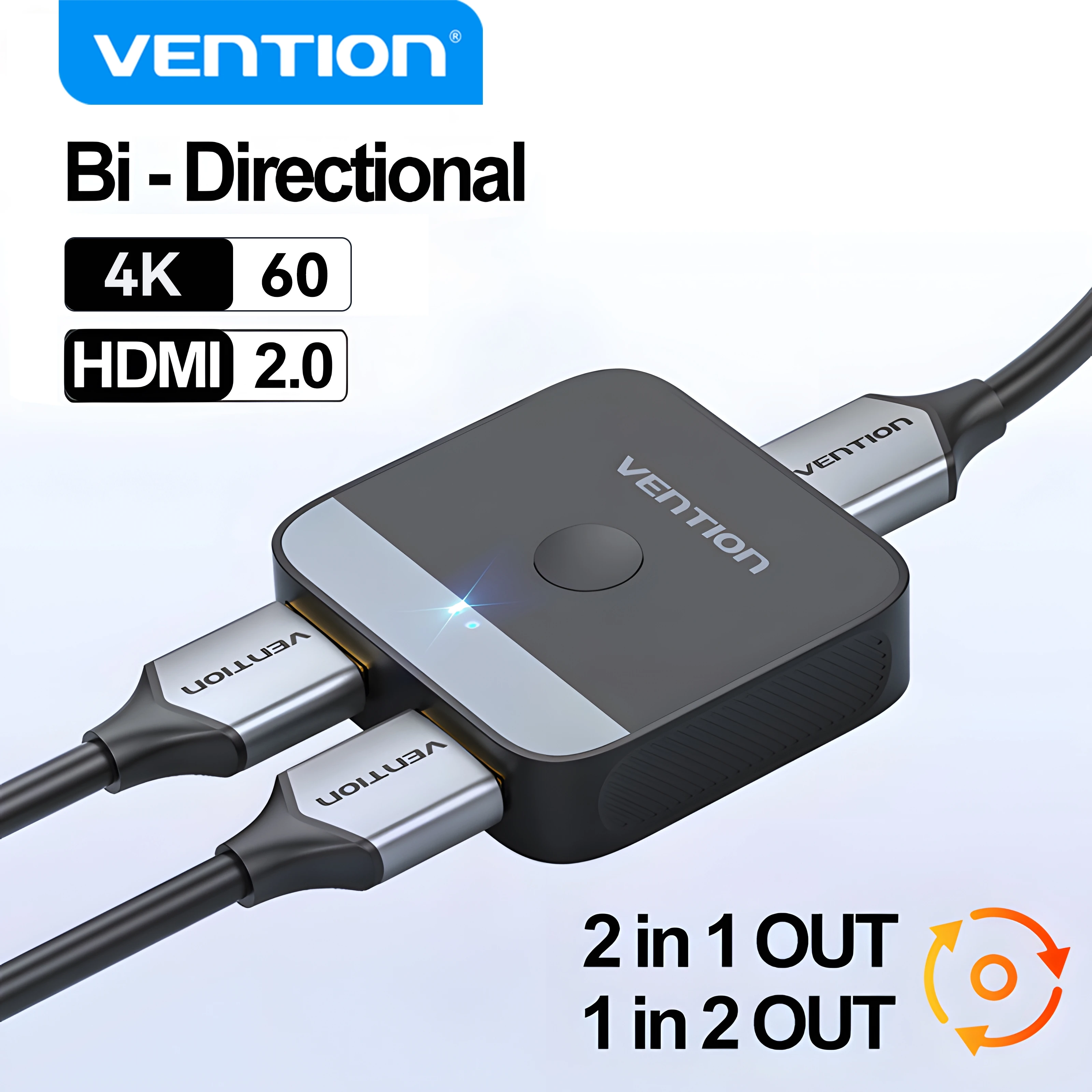 Vention New HDMI 2.0 Splitter Switch 2 in 1 4K@60Hz HDMI Bi-Directional Switcher Converter Monitor Adapter for PS5 Xbox Laptop