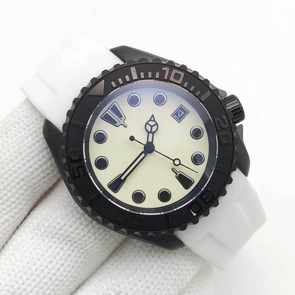 PARNSRPE SKX013 42mm Mens NH35 Automatic Mechanical Watch, Sapphire Crystal Stainless Steel Case, White Dial Business Wristwatch