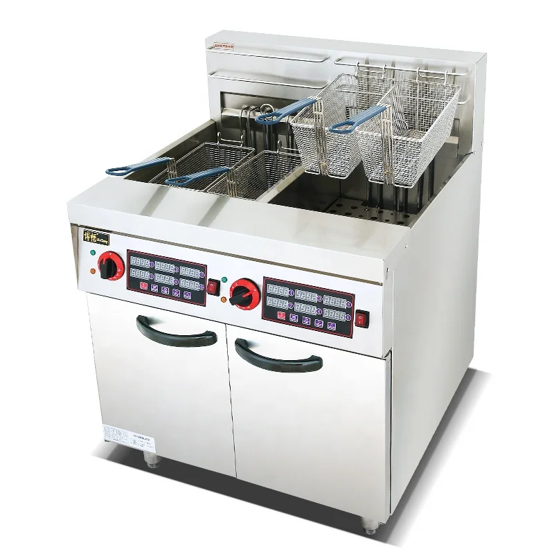30L + 30L 商業ステンレス鋼垂直 2 タンク 4 バスケットフライヤータイマー商業卸売価格工場 OEM