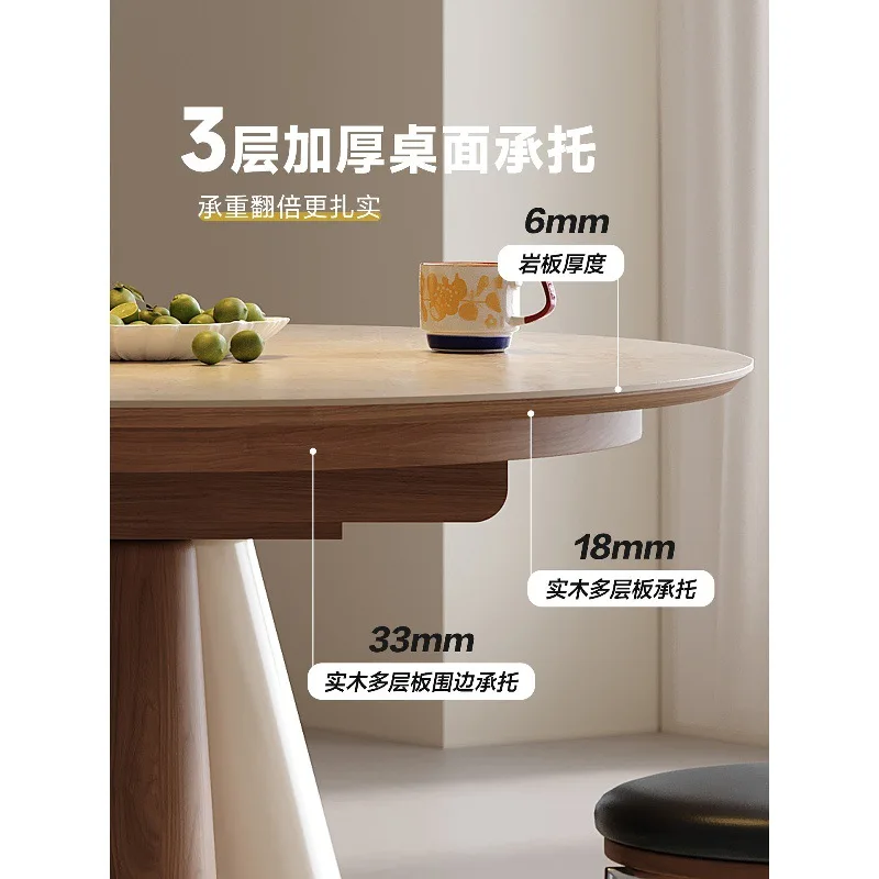 Jumping platform rock slab dining table retractable folding round table, small household high-end round table