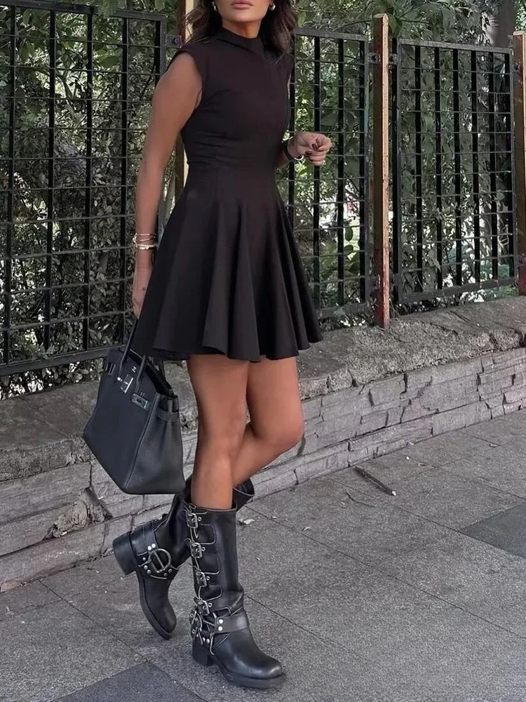 KONDALA Sexy Ruffles Mini Party Dress Women Sleeveless A-Line Chic Evening Club Dress Fashion 2025 Y2K Girl Street Vestidos