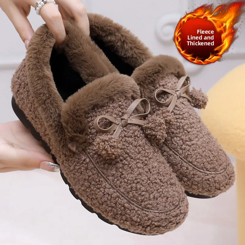 

Warm Fleece Lined Winter Women's Bean Shoes Fashionable Casual Loafers Comfortable Cotton Slippers Stylish Outerwear Boots