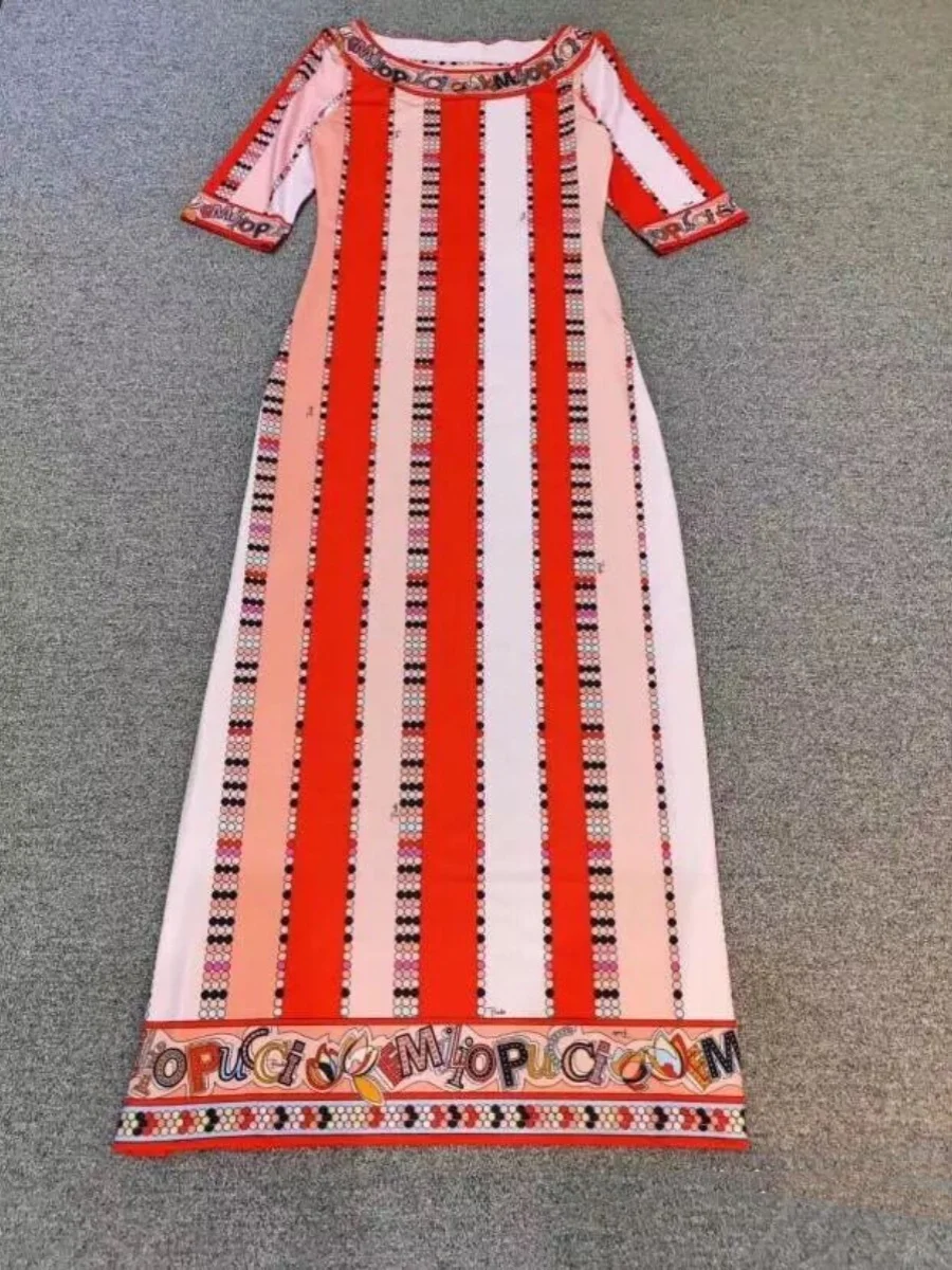 

Faion ow Extended Length round Ne Printed Elastic Knitted Slim Fit Dr Street Sle Spring Summer Autumn Seasonal Dr