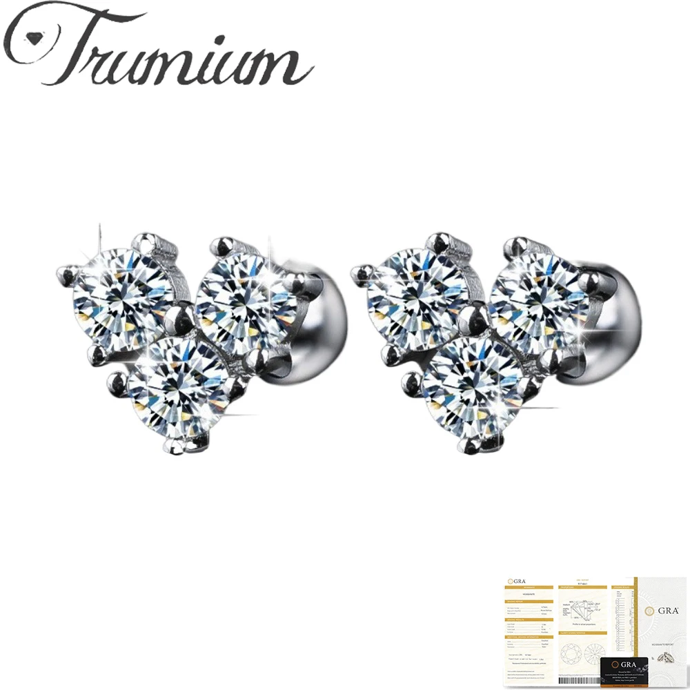 

Серьги-гвоздики Trumium из стерлингового серебра 925 пробы с треугольными элементами и 3 муассанитами, классические сверкающие серьги для женщин, свадебные украшения, подарок