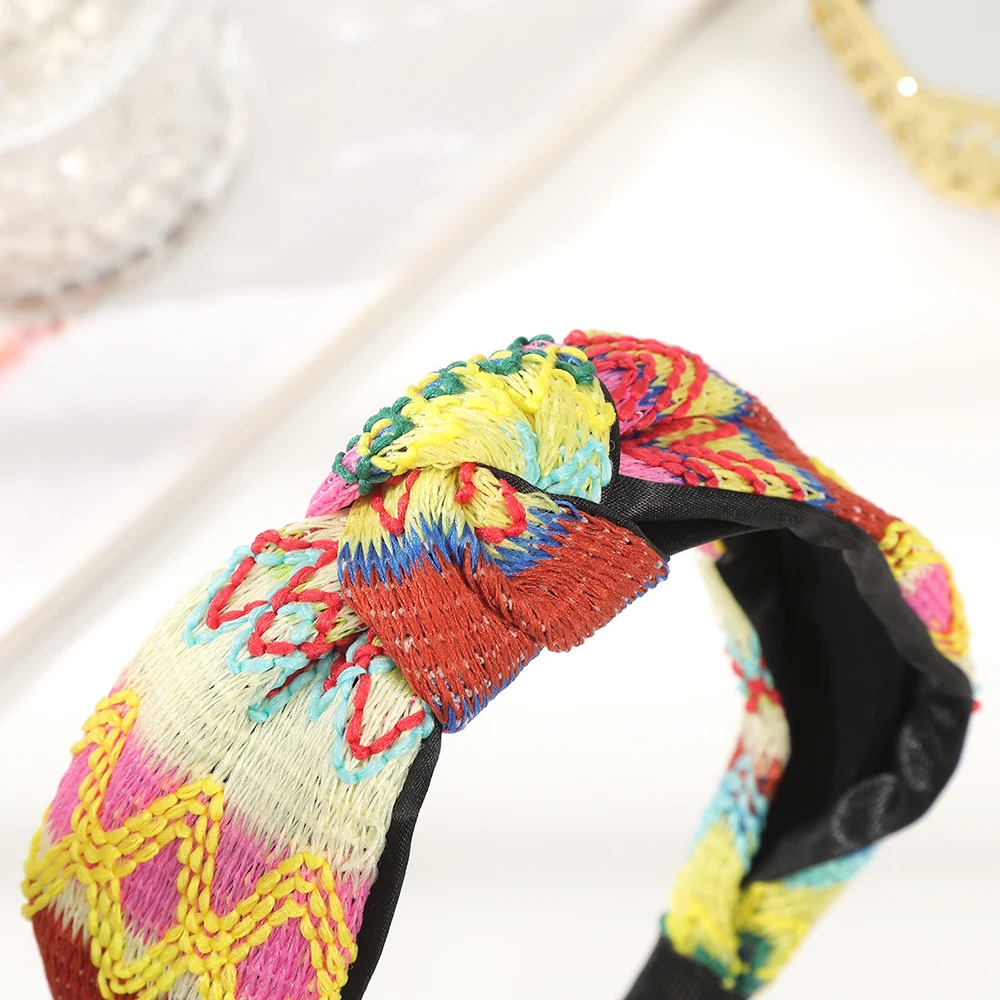 Ethnic Style Knotted Headbands New Fashion Wide Hairbands for Women Non-slip Wide Headbands