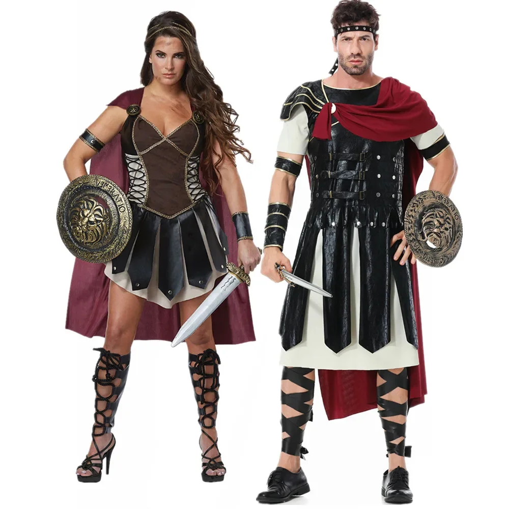 Halloween Costumes for Women Men Ancient Greece Roman Spartan Gladiator Warrior Knight Costume Cosplay Carnival Fancy Dress