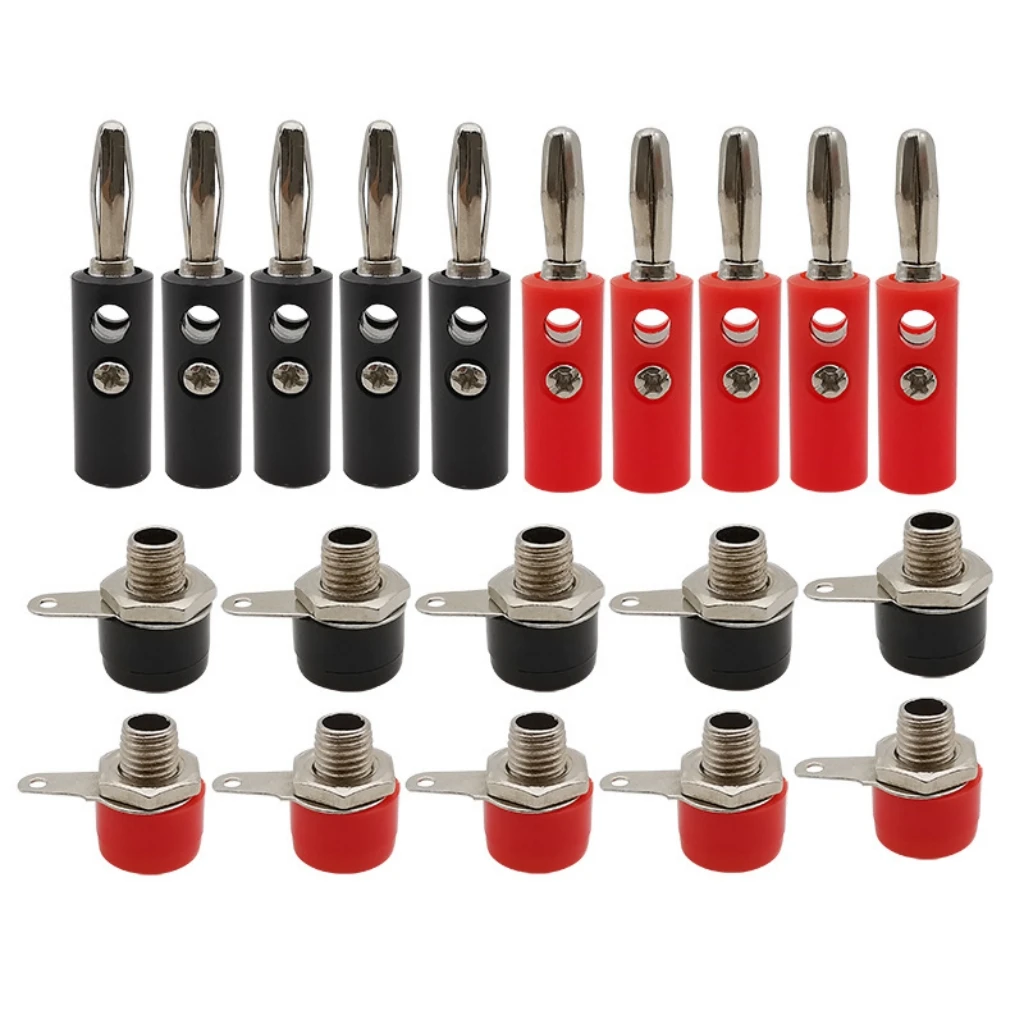 

10Pair Silver 4mm Banana Plug Male and Female 4mm Banana Jack Panel Mount Banana Socket Terminal Connector Adapter Red Black