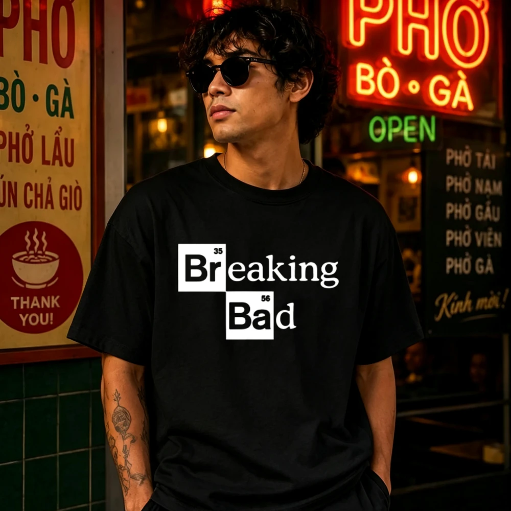 Unisex Breaking Bad Chemical Element Graphic T‑Shirt TV Series Br Ba Periodic Table Letter Print O‑Neck Soft Cotton Loose Tees