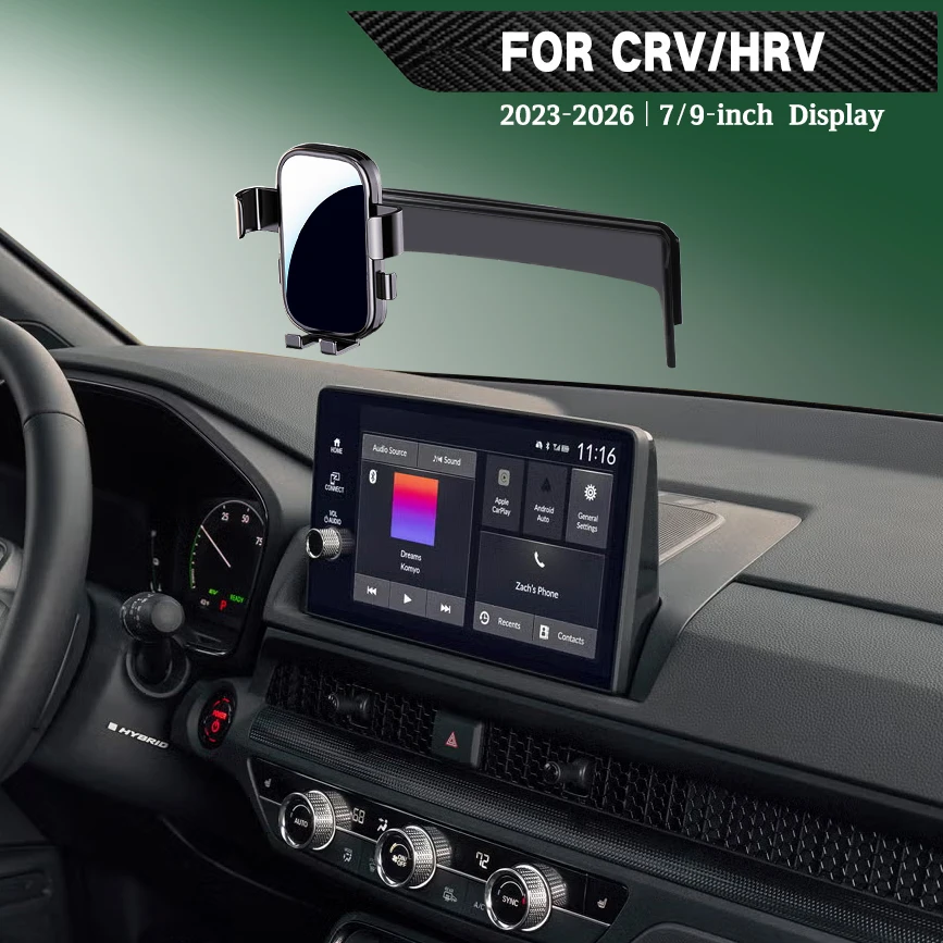 Car phone mount for LHD CR-V/HR-V (2017–2026 models); compatible with 5, 7, and 9-inch center console screens.