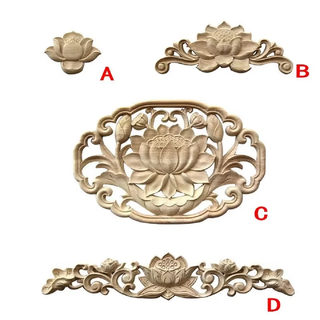 

Lotus Tibetan Style Solid Wood Carving Decal, Furniture Background Wall Decoration, Natural Rubber Wood Patch