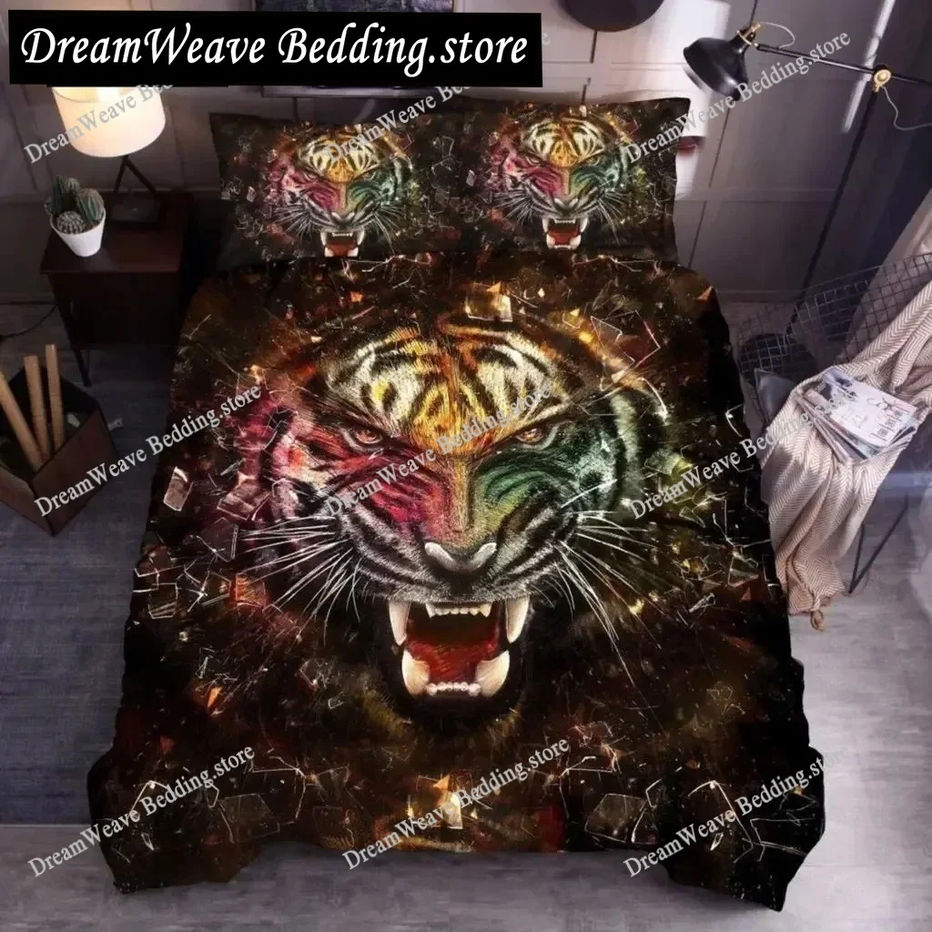 

Animal Duvet Cover Set Queen Size Polyester Lightning Lion Pattern Comforter Cover Grey Black Soft Bedding Set for Teen Boys Man