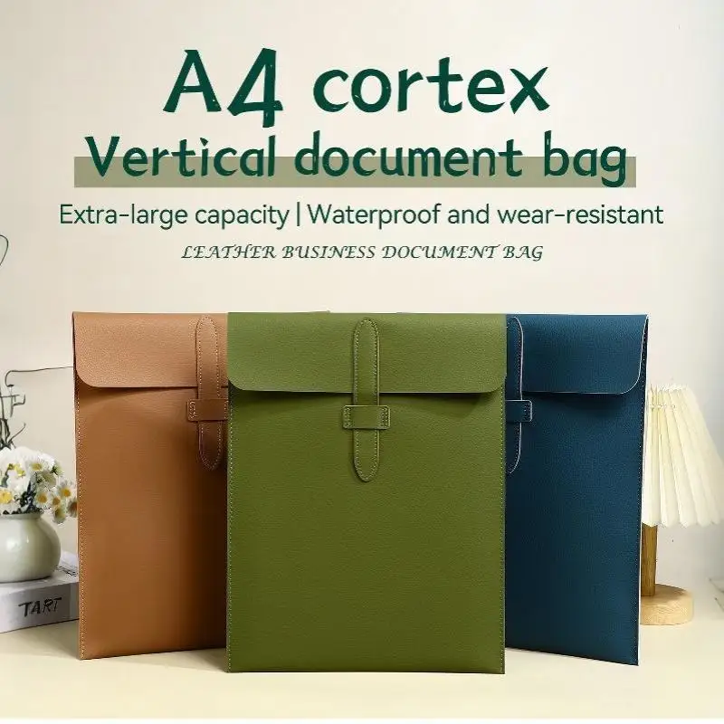 Porte-documents en cuir épais résistant aux rayures A4, sac de rangement pour contrats, pour le travail de bureau, les réunions d'affaires