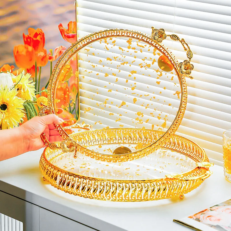 Modern Exquisite Iron Golden Fruit Plate Simple Creative Metal Snack Storage Box for Candy Cake & Cold Table Organization
