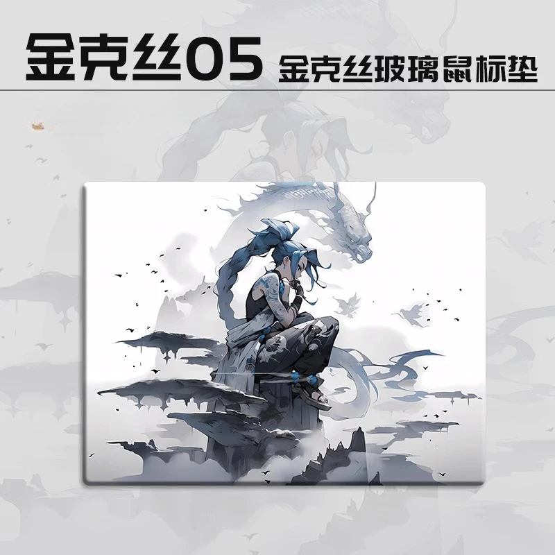 Jinx Glass Mouse Pad Smooth Waterproof UV Printing FPS Esports Games Tempered Glass Mousepad XXL Valorant Anime Table Mat Laptop