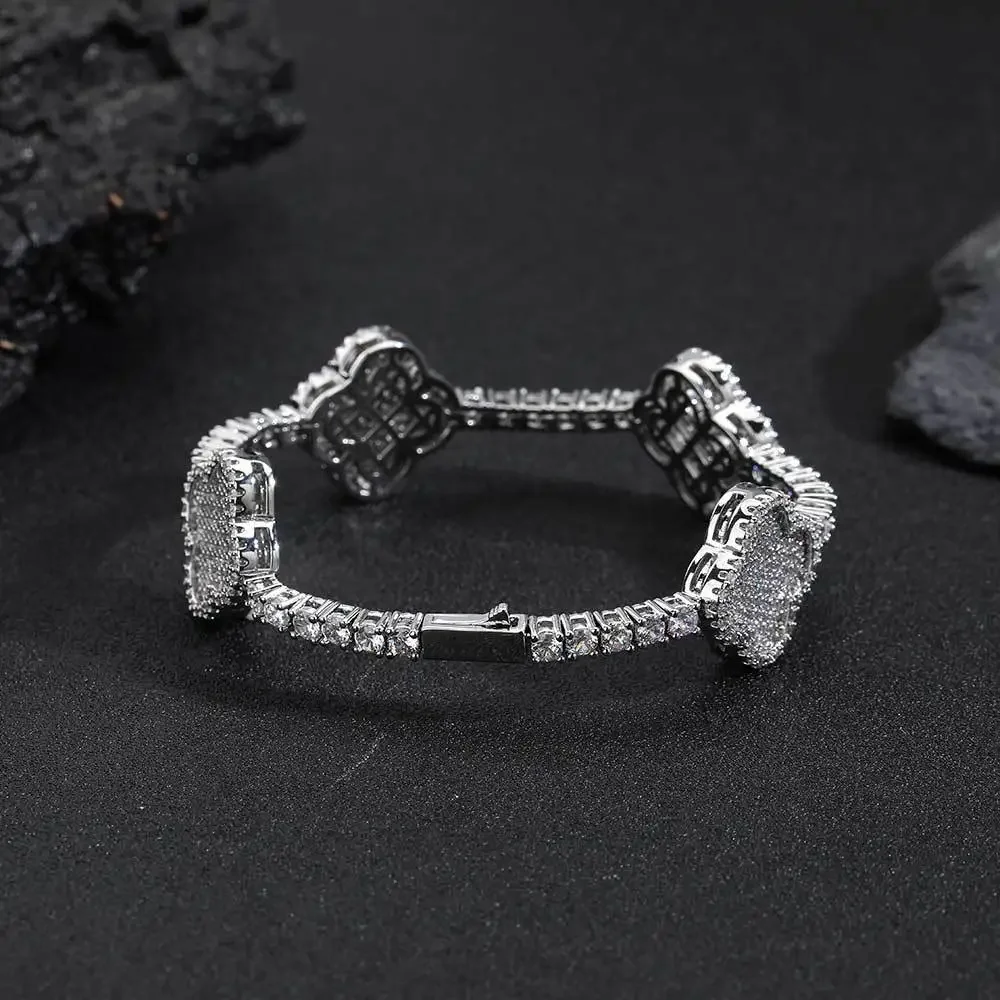 Cz Tennis Bracelet Border Hip Hop Spring Buckle Clover Zircon Tennis Bracelet Jewelry Men