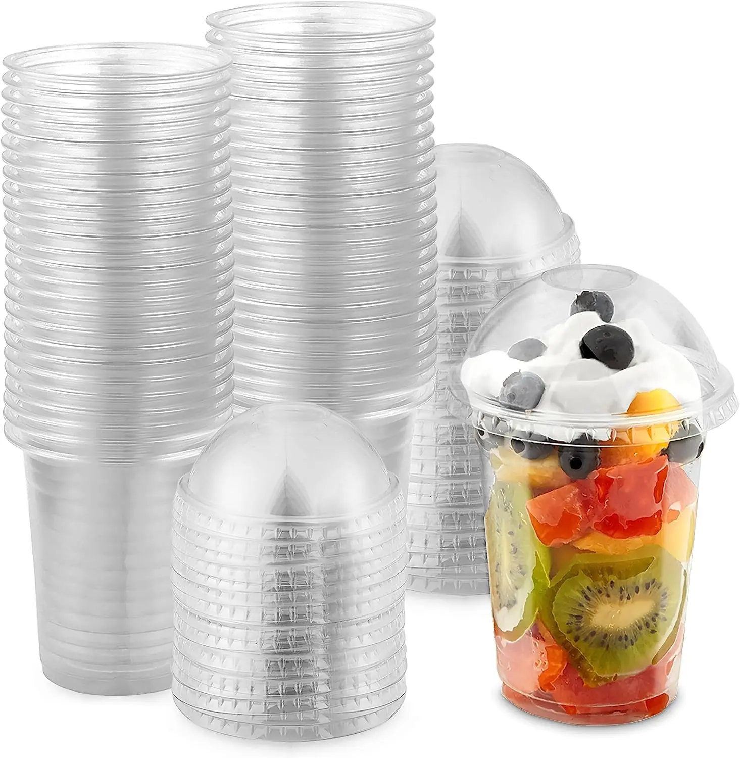 Dessert Cups with Dome Lids 12 Oz Clear Plastic Cups, BPA Free Disposable Parfait Ice Cream Snack Cups for Pudding Fruit Cupc