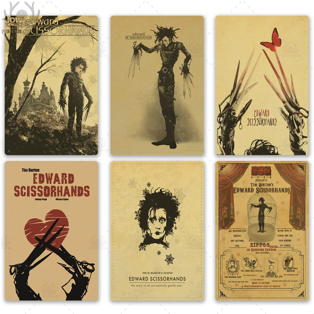 Putuo Decor Edward Scissorhands Classic Movie Metal Poster Tin Sign Vintage Wall Decor for Man Cave Living Room Wall Poster