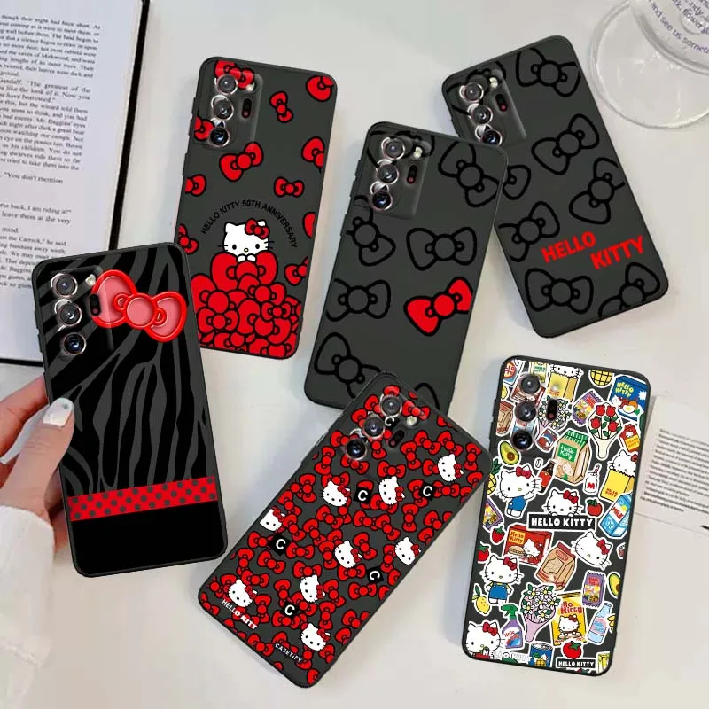

Sanrio Cartoon Hello Kitty bow Phone Case For Samsung A73 A72 A71 A55 A54 A53 A52 A51 A13 A22 A16 A15 A05s A14 A05 A06 5G Black