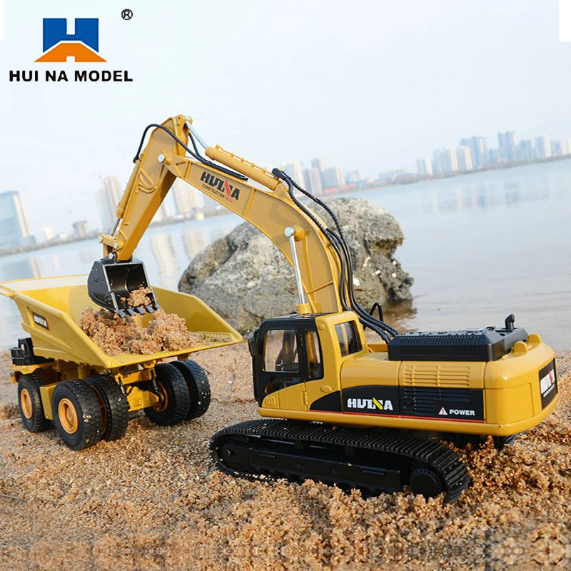 HUINA 1:50 Alloy Toys Scale Die-cast Pattern Hydraulic Navvy Loader Bulldozer Engineering Construction Car Boys Gifts