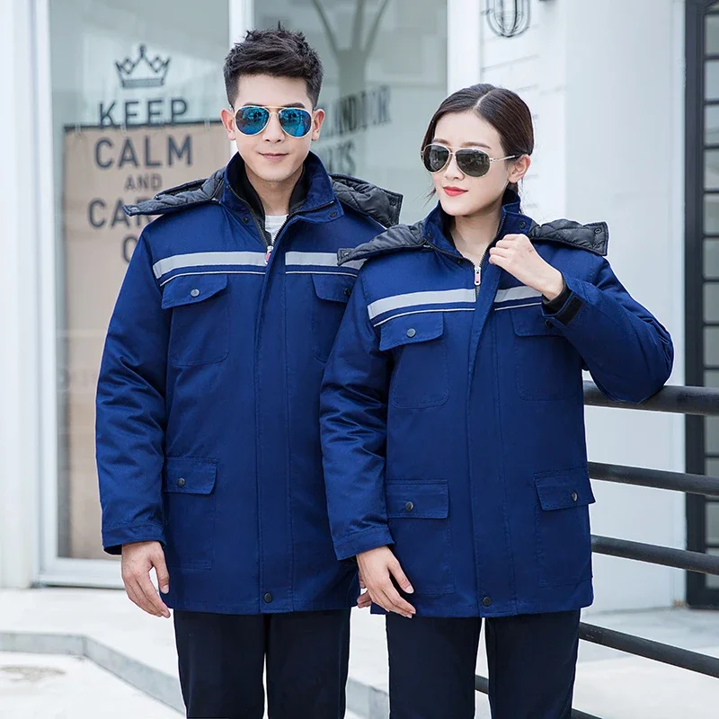 Winter Warm Hooded Jacket Coat Thick Working Suit Cotton Padded Auto Repair Machine Electric Workshop Miner Porter Workwear top