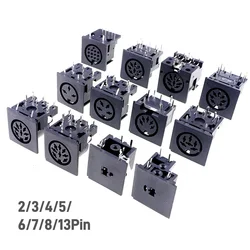 5 20 Pcs Female Din Connector Receptacle 2 3 4 5 6 7 8 9 13 Pin Circular Connector Right Angle PCB Solder Sockets Tin