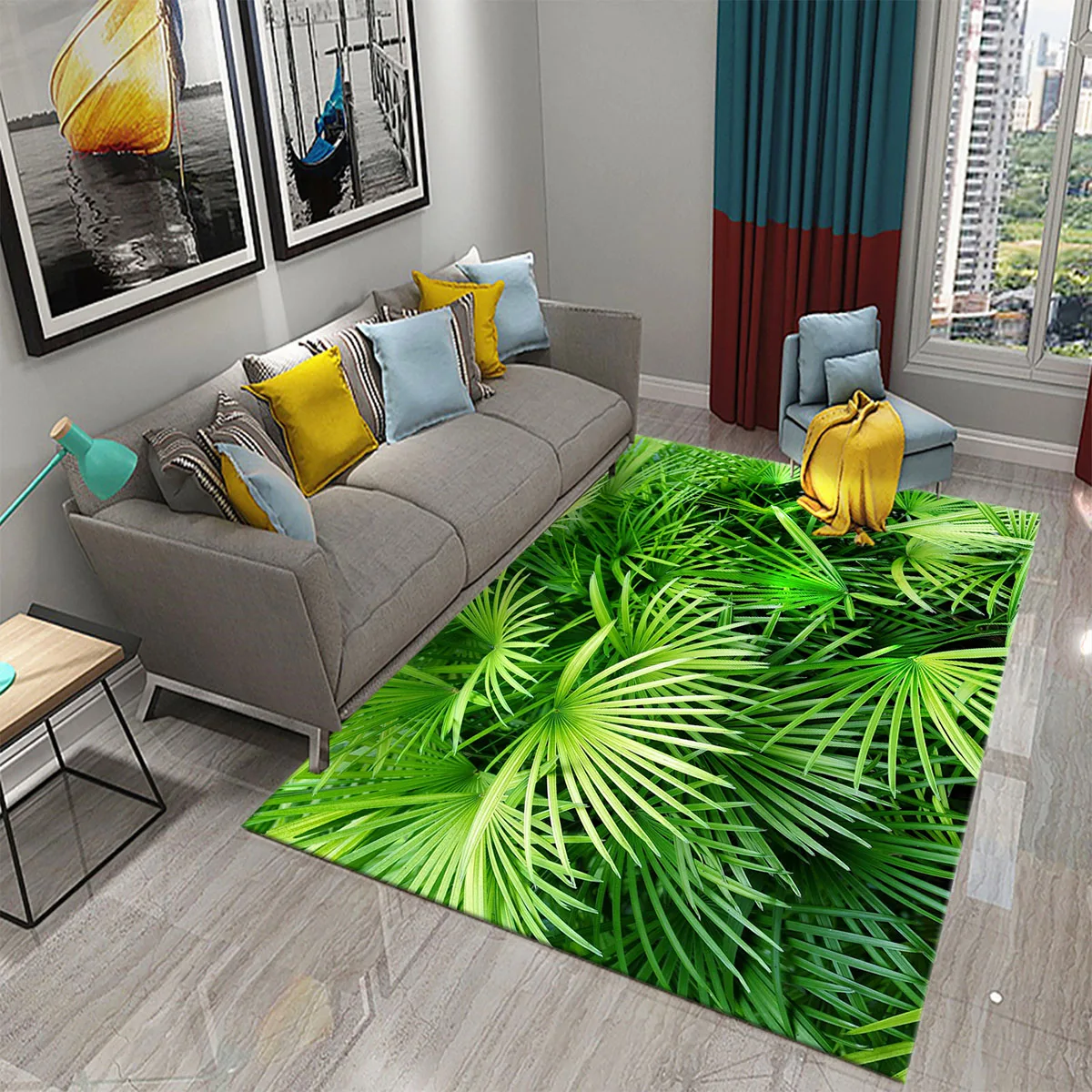 3D Palm Leaf Carpet Green Tropical Plants Rugs Kitchen Bathroom Anti-Slip Door Mats Carpet Living Room Bedroom Decor Floor Rugs