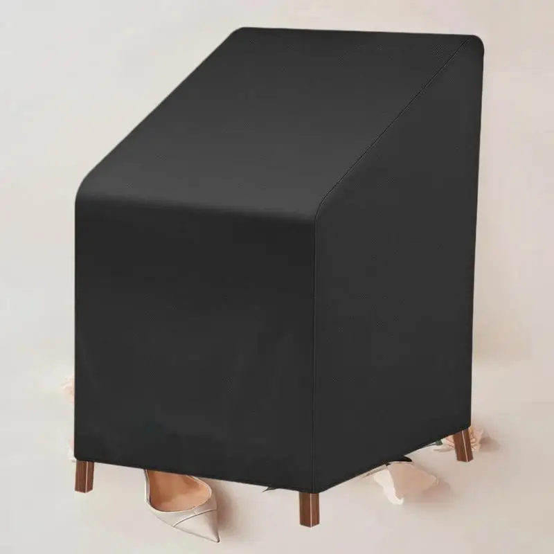 Waterproof Garden Chair Covers 210D Oxford Fabric Outdoor Stackable Chairs Protector UV Resistant Black Furniture Cover