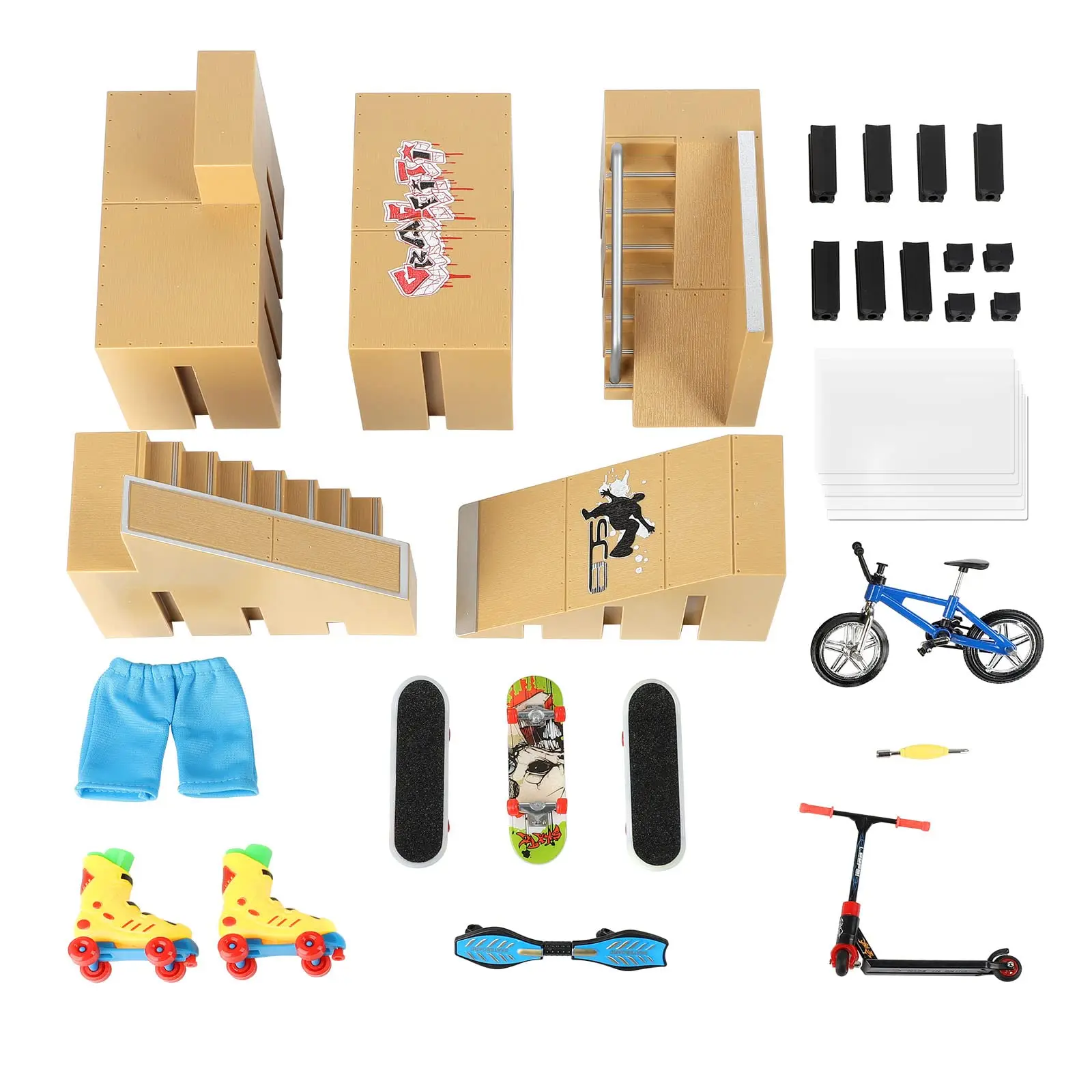 Fingerboard Skate Park Set Finger Skateboard Deck Ramp8Pcs Mini Finger Toy Handboard Scooter Skate Bike Caster Board Skateboard