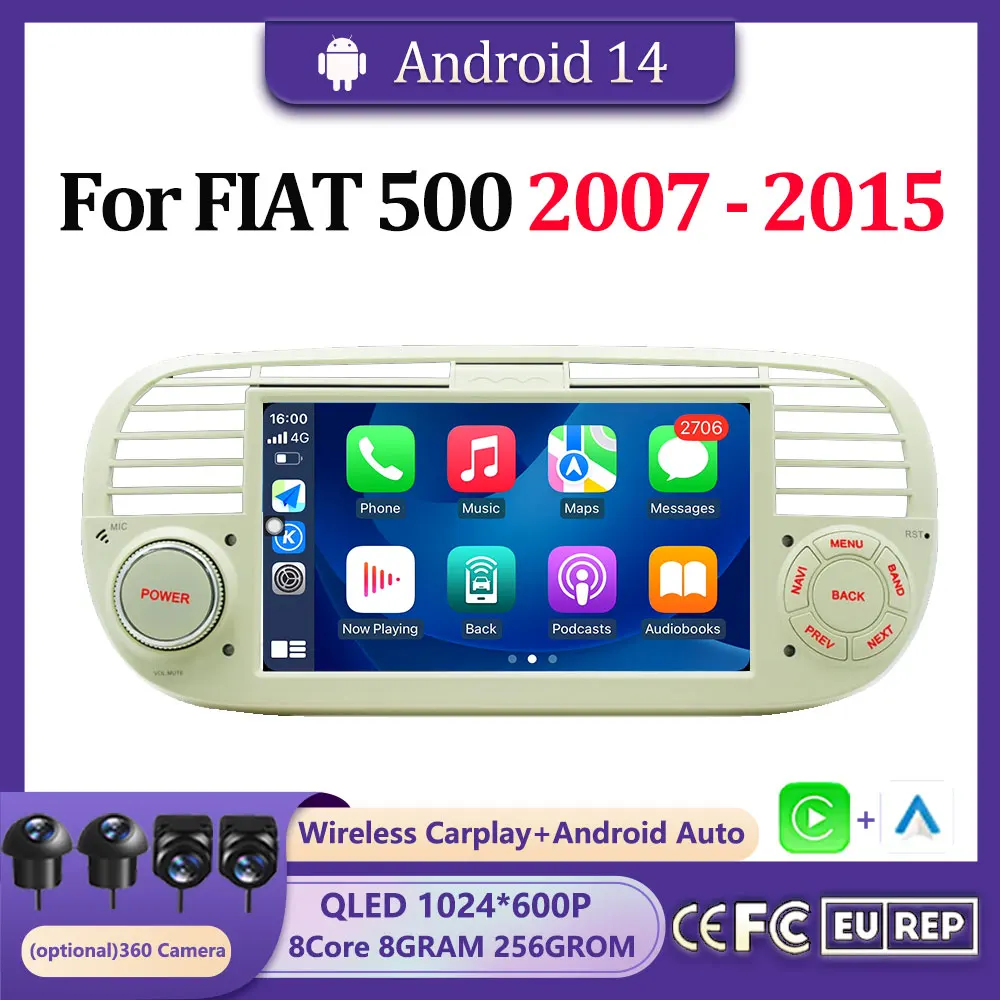 

Android Auto car radio unit For Fiat 500 2007-2015 carplay Stereo Navigation Multimedia Player GPS DSP WIFI 4G BT IPS Autoradio