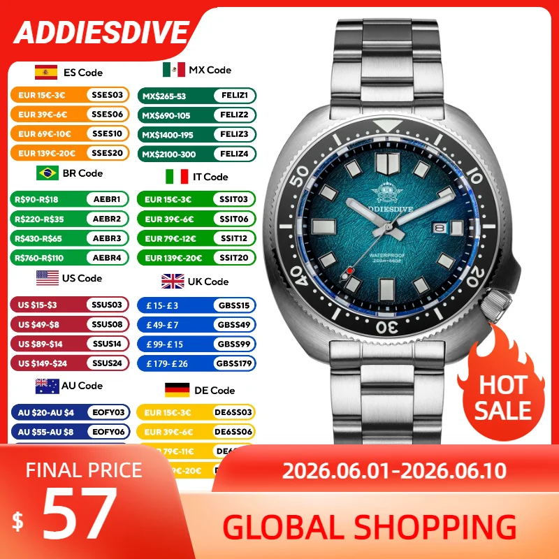 ADDIESDIVE NEW Men's Watch Sapphire Glass AR Coated Quartz Watches AD2511 Reloj Hombre 20Bar Waterproof Luminous Diving Watches