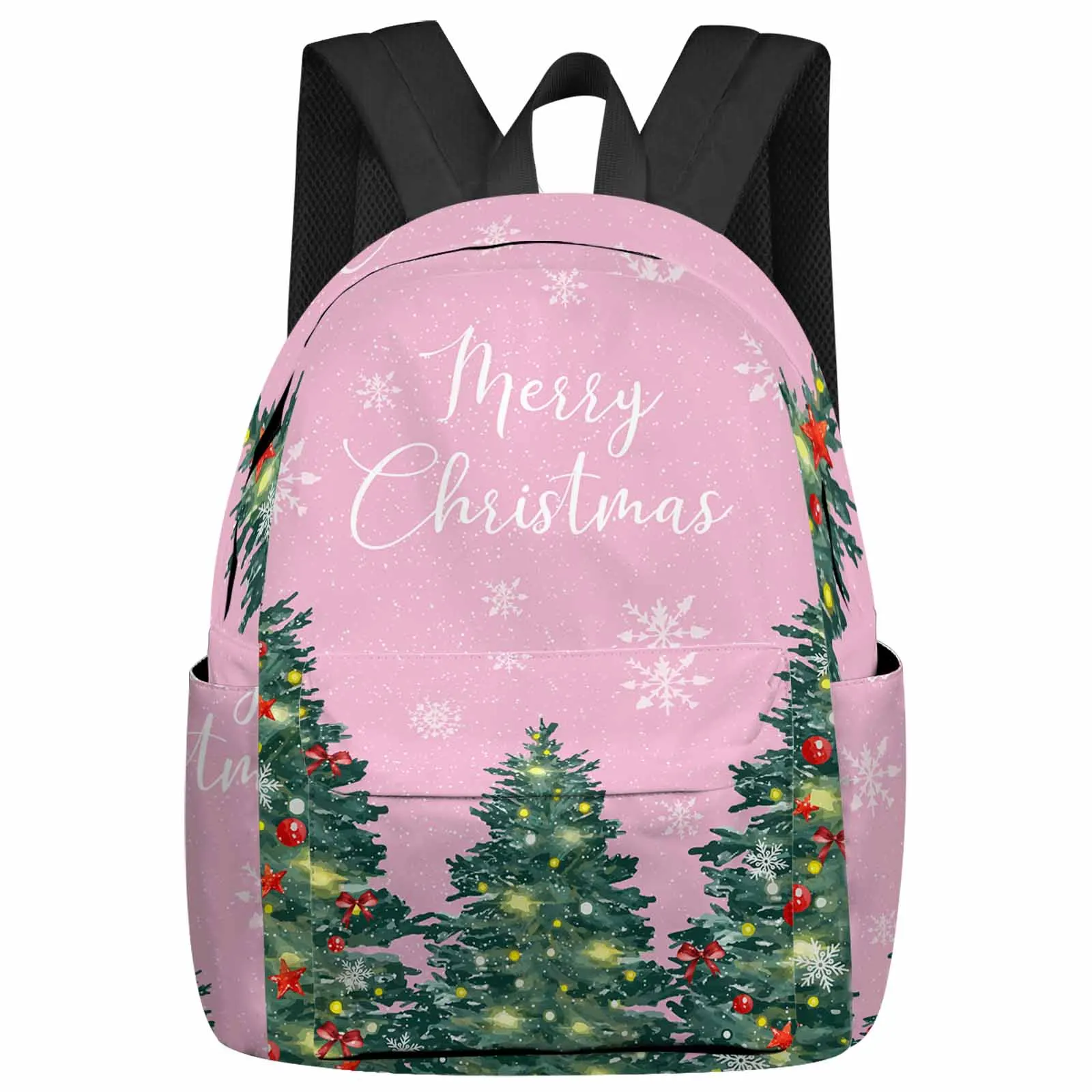 Christmas Tree Lights With Pink Background Backpack School Bags for Teenagers Students Laptop Bag Women's Casual Travel Backpack