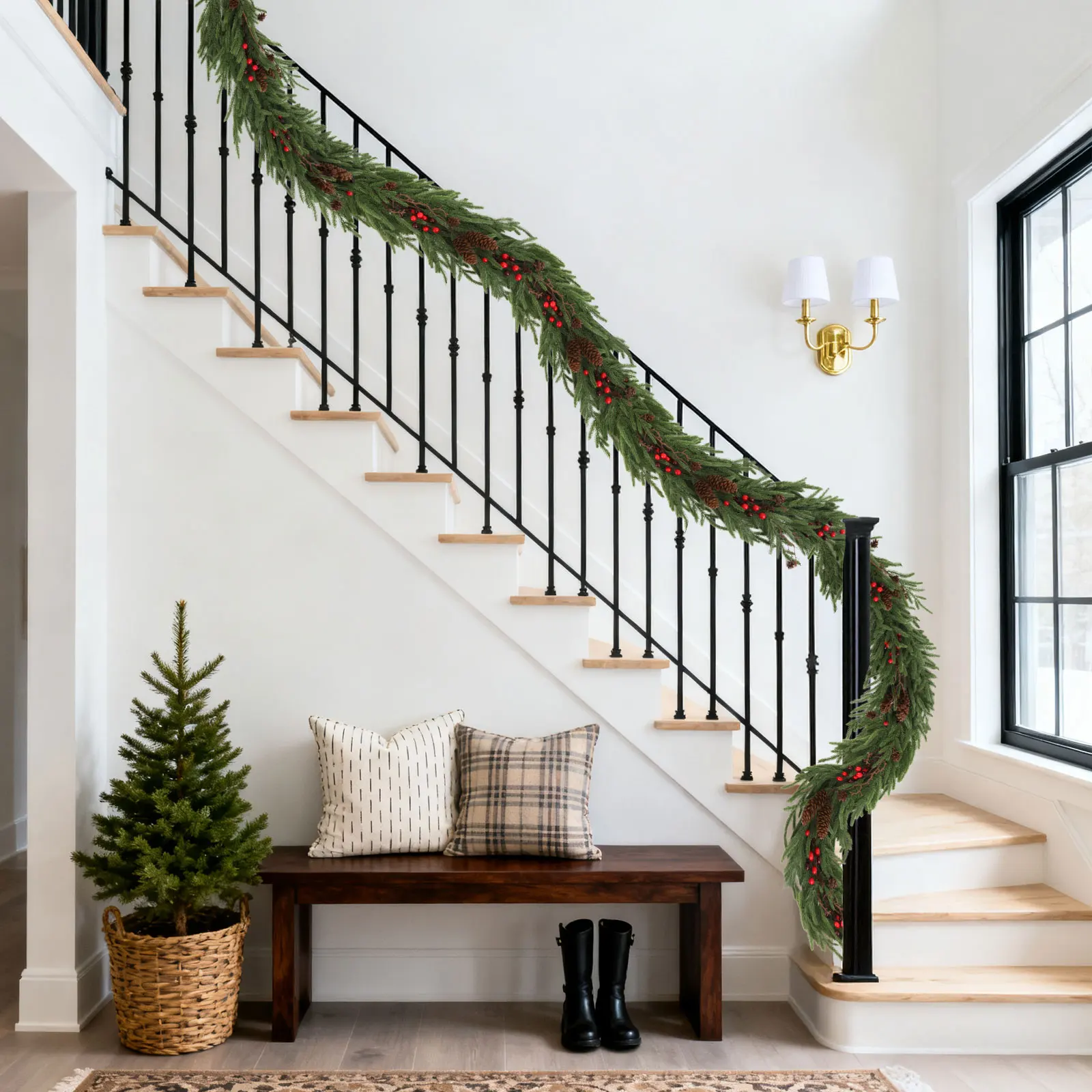 

Durable & Realistic 9FT Christmas Garland 100 Integrated LEDs Last for Seasons, Effortlessly Decorate Fireplace, Stairs, Walls