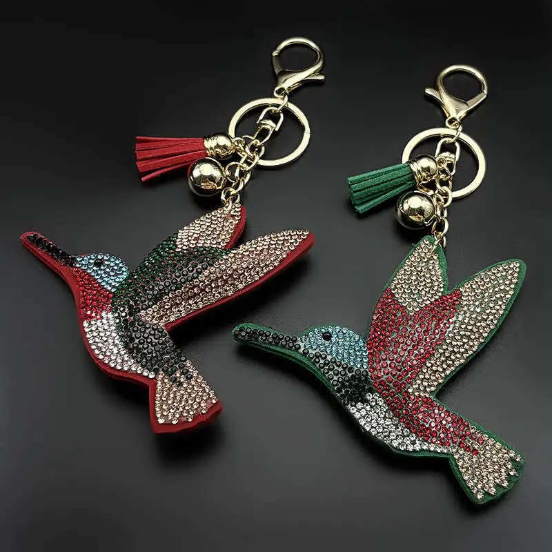 Fliegender Kolibri-Schlüsselanhänger für Damen und Herren, voller bunter Strass, rote Quaste, Liebesvögel, Frau, Taschenanhänger, Schlüsselanhänger, Schmuck, Geschenke