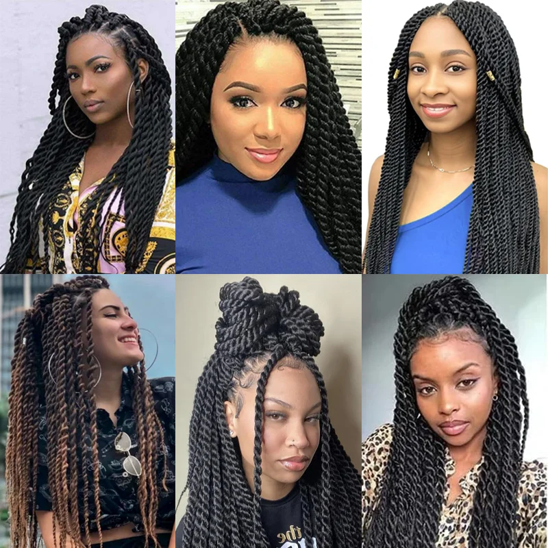 Ombre Jumbo Сенегальские завитки Вязаные крючком волосы Предварительно закрученные в петлю 3 упаковки 14/18 дюймов Гавана Твист Вязание крючком Синтетические плетения волос