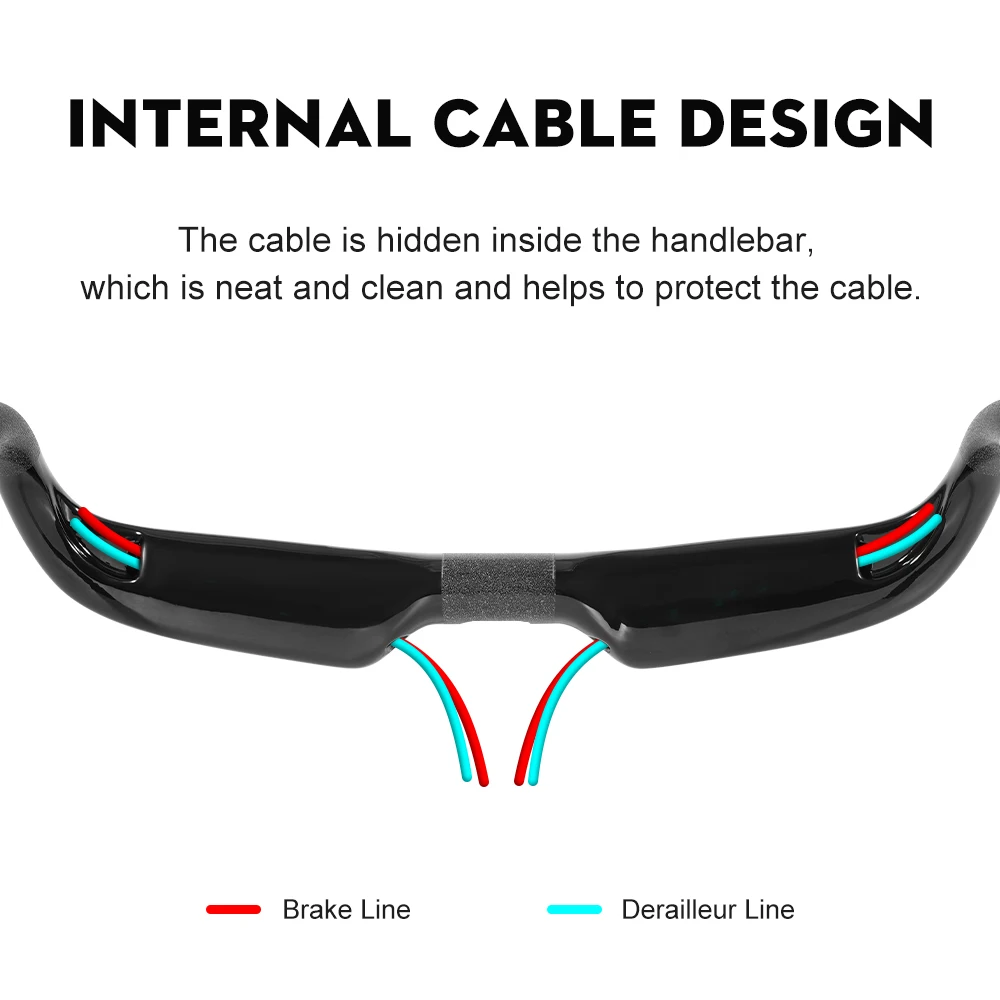 TOSEEK Carbon-Rennlenker, Fahrradlenker aus Kohlefaser, reduziert den Widerstand, gebogener Lenker, interne Verkabelung, Fahrradteile, 380/400/420/440 mm – Detail 5