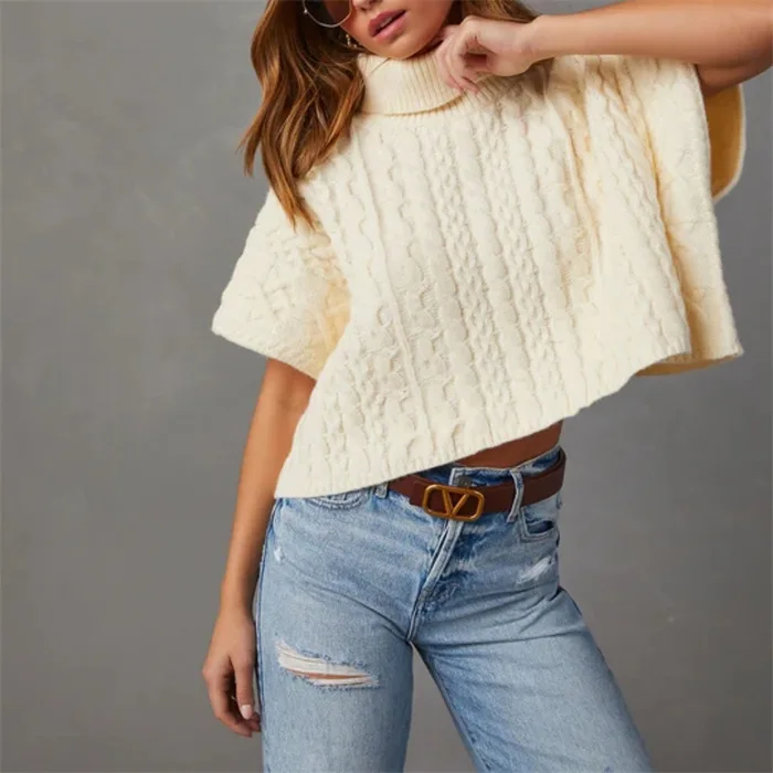 Women's Solid Color High Neck Loose Fitting Sleeveless Sweater Knitted Sweater for Autumn/winter 2024