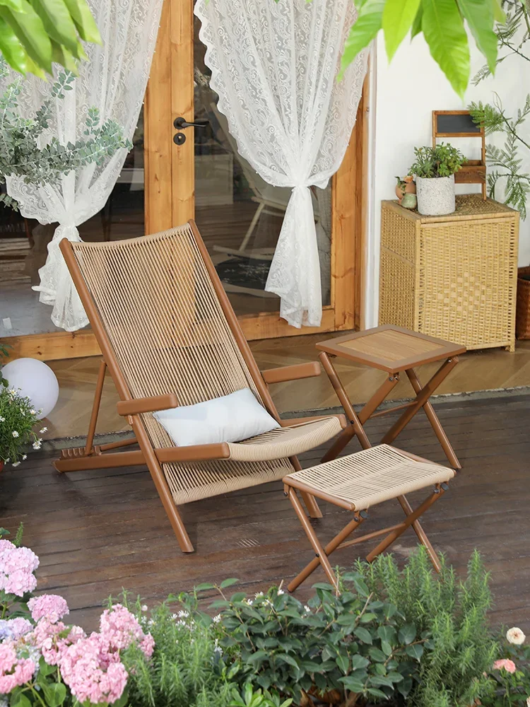 recliner folding can sit reclining new Chinese sofa yard balcony courtyard garden outdoor leisure woven rattan chair