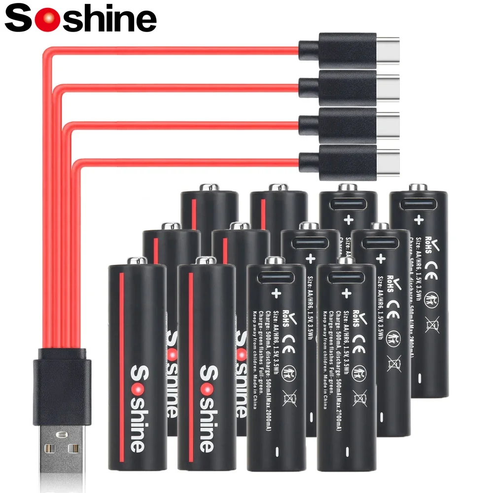 Soshine AA USB batería de litio 1,5 V 3500mWh baterías recargables para masajeador ratón Metal intercomunicador máquina de juego ratón