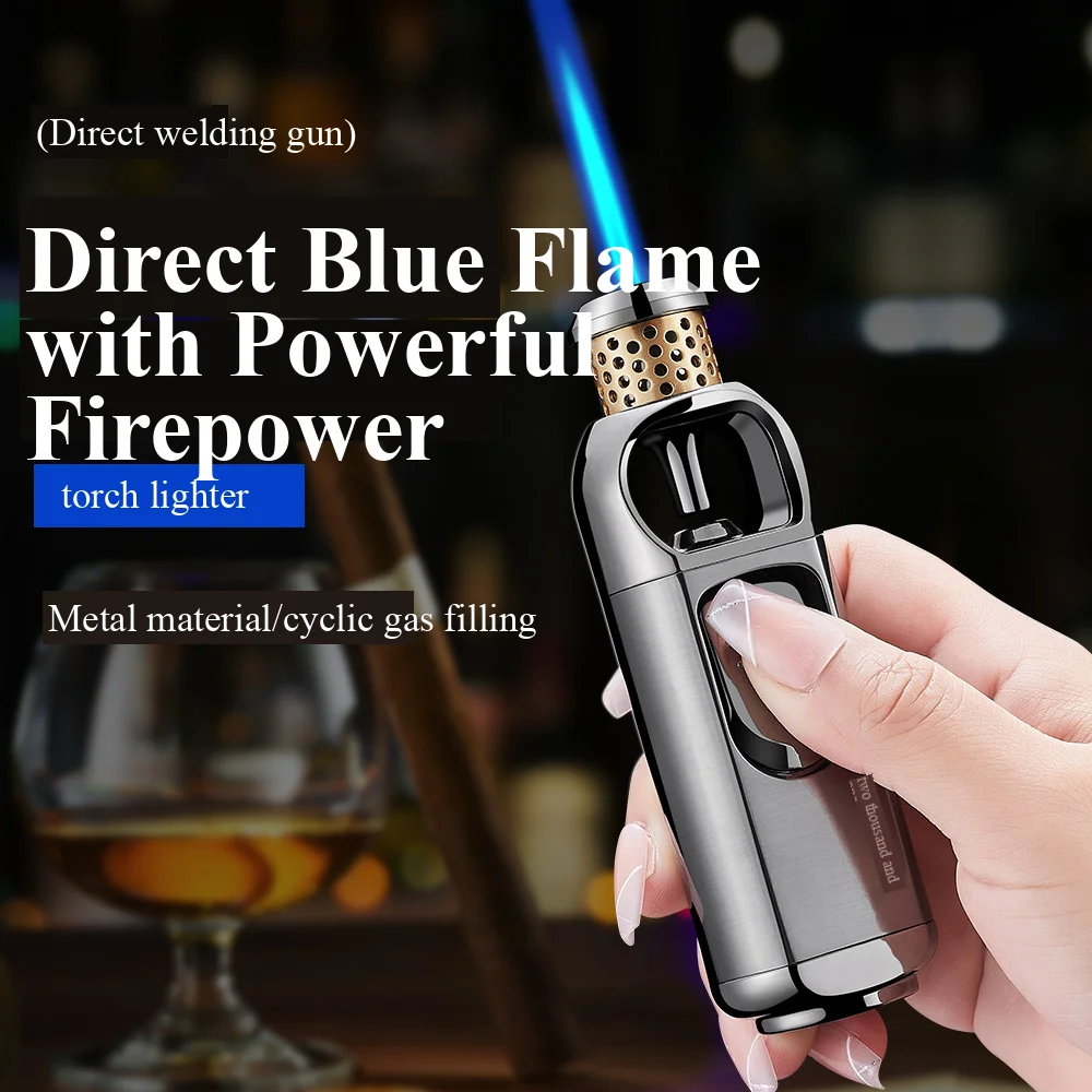 Multi-functional New Spray Gun Type Cigarette Lighter Portable Windproof Direct Charge Blue Flame Metal Inflatable Cigar Lighter