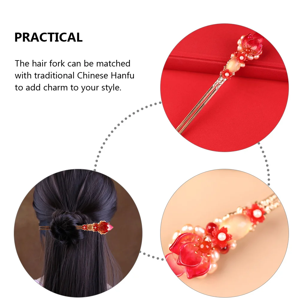 

Colored Stone Chignon Fork Bun Accessories Women Hair Pin Updo Hair Stick Updo Traditional Chinese Hanfu Matching