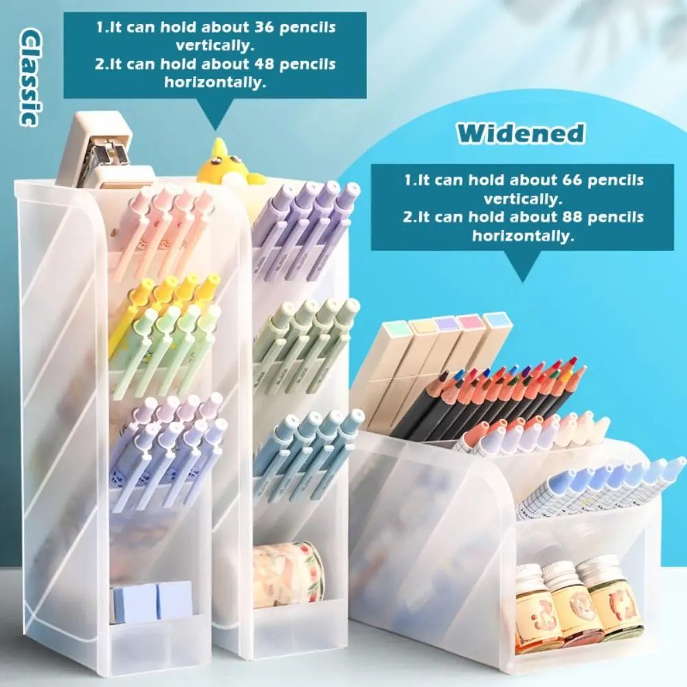 Plastic Pen Holder Oblique Insertion Type Desktop Organizer Pen Container Large Capacity Stationery Display Stand Home Office