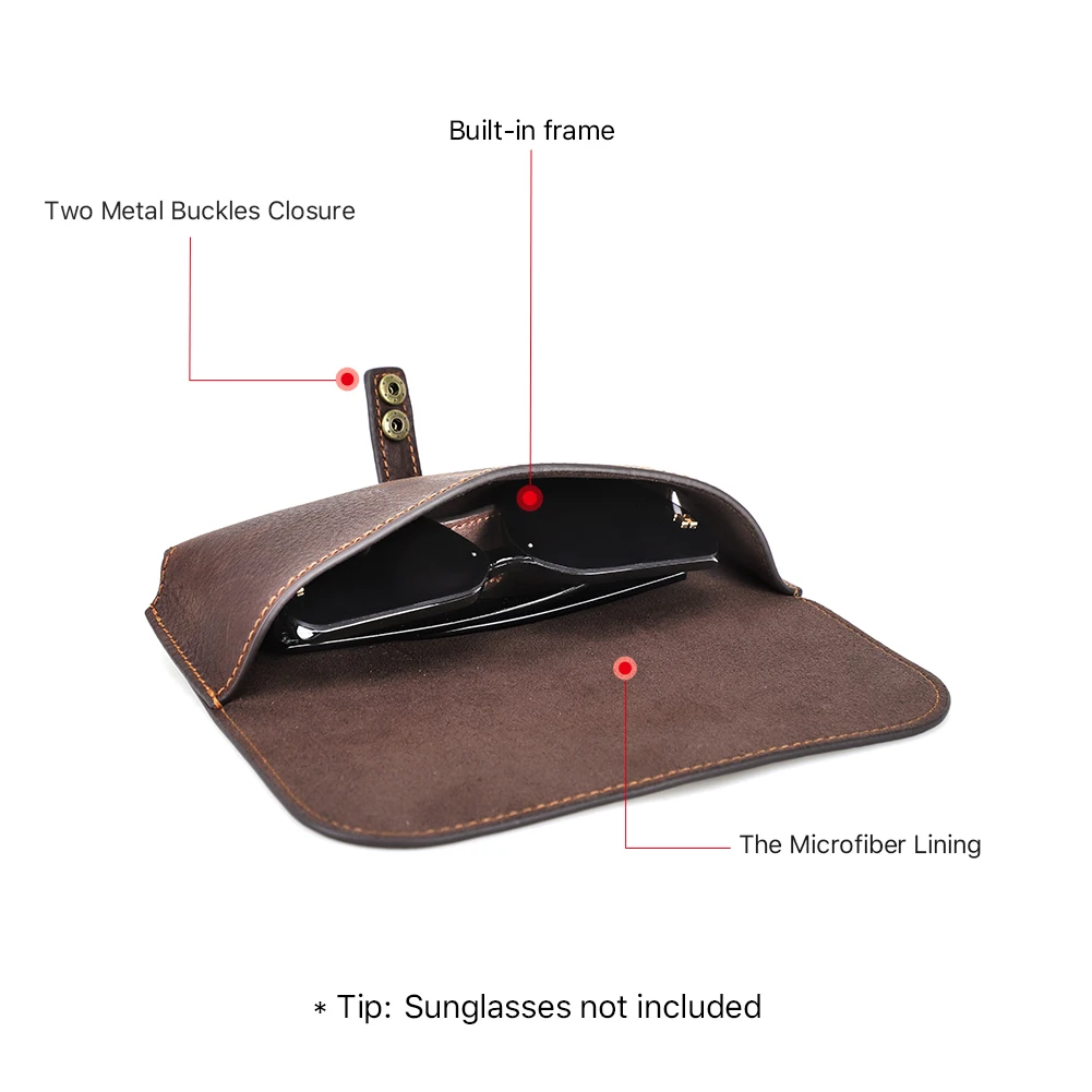 Bolsa de gafas de cuero genuino, funda protectora para mujeres y hombres, estuche portátil para gafas de sol de viaje, caja porta gafas de lectura