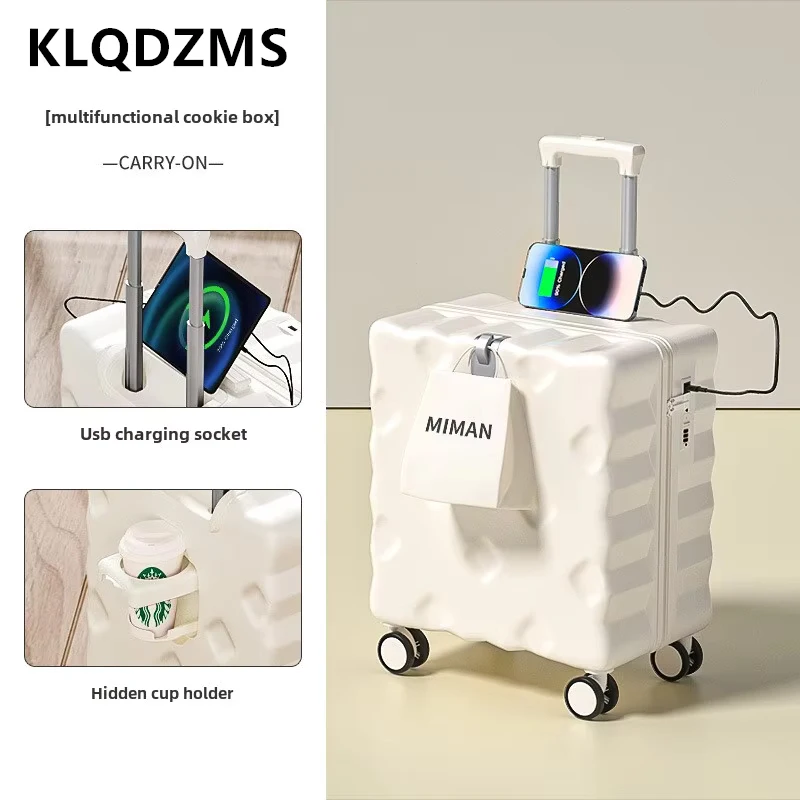 

KLQDZMS Cabin Luggage 18"20 Inch Small Boarding Box Multifunctional Trolley Case USB Charging Password Box Rolling Luggage