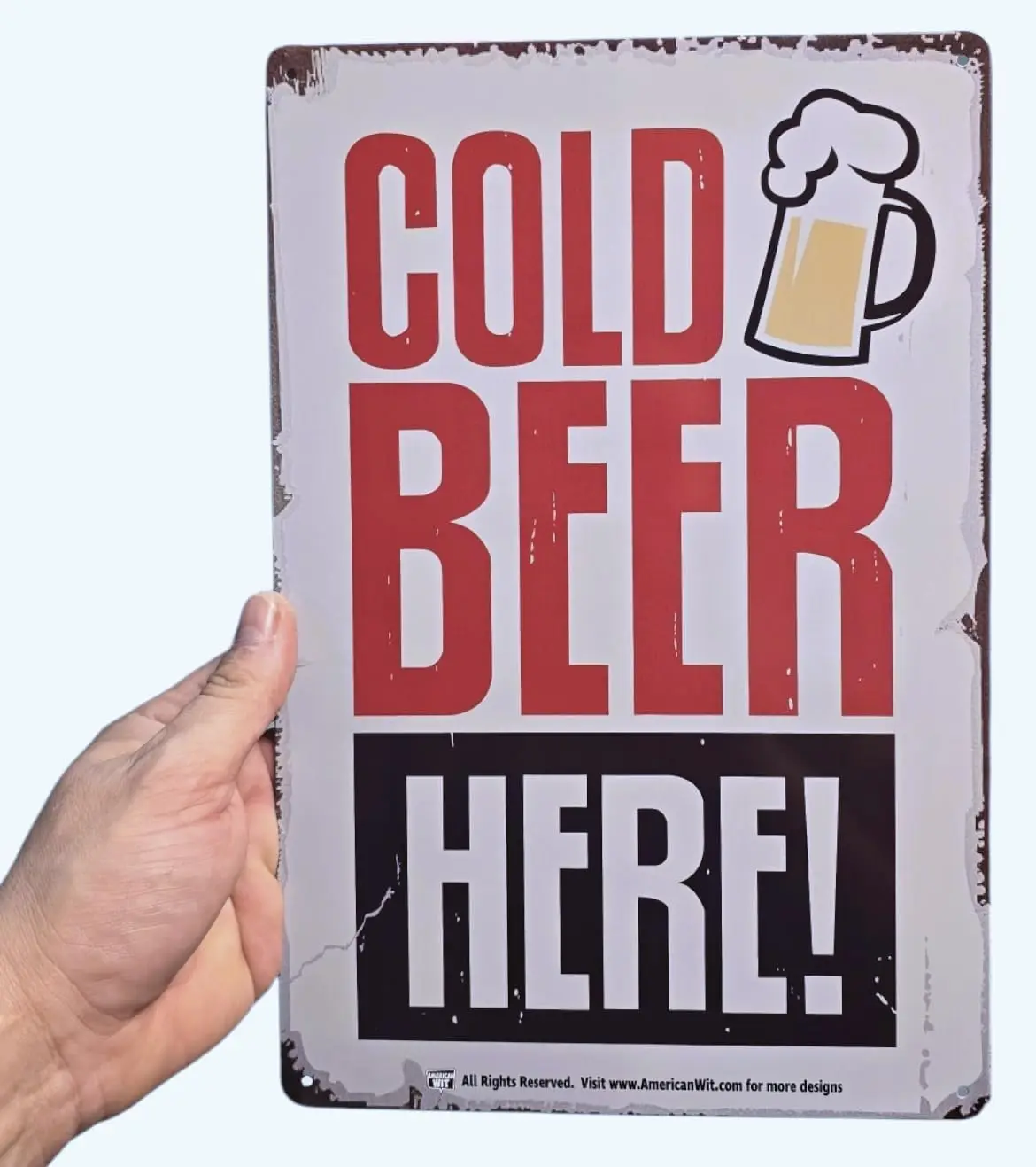 AMERICAN WIT (Cold Beer Here!) 8 x 12 Metal Tin Funny Bar Sign Wall Decor Plaque Poster Rustic Rusty Vintage Retro Look--Tin Sig