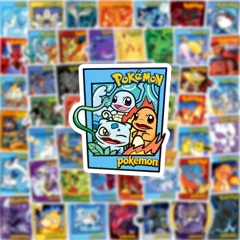 50Pcs Pokemon Trading Card Stickers Pack Cute Pikachu Anime Decals for Laptop Tablet Desk Waterproof DIY Decor Gift for Kids